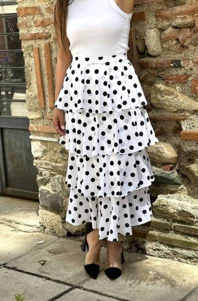 Polka Dot Skirt - White