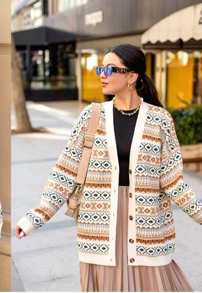 Ethnic Cardigan- Ecru+Beige